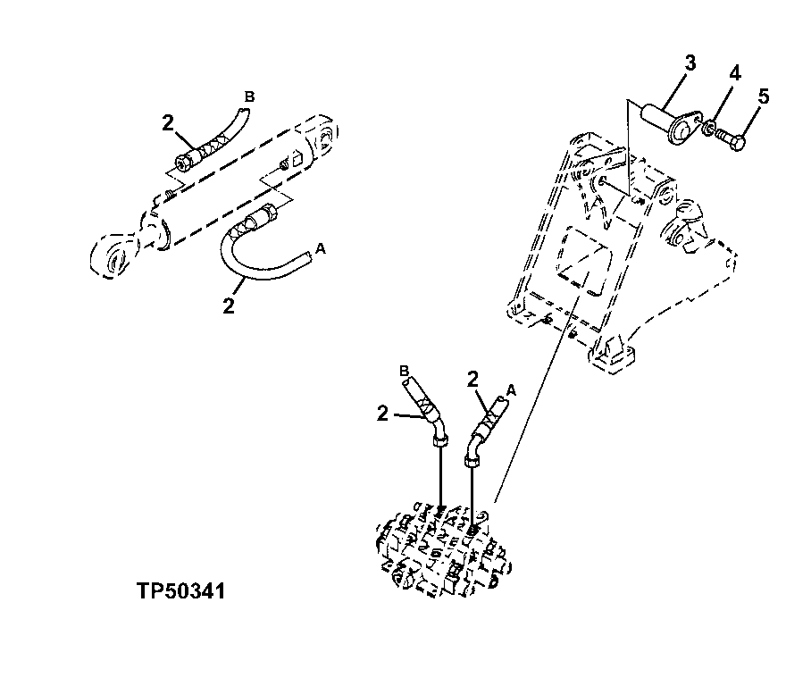 LOADER BOOM HYDRAULIC LINES AND PINS FOR TILT CYLINDER