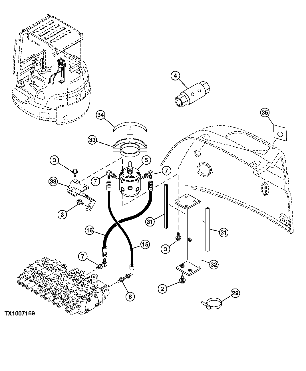 PILOT CONTROLLER PATTERN CONVERSION VALVE AND LINES (2-WAY)