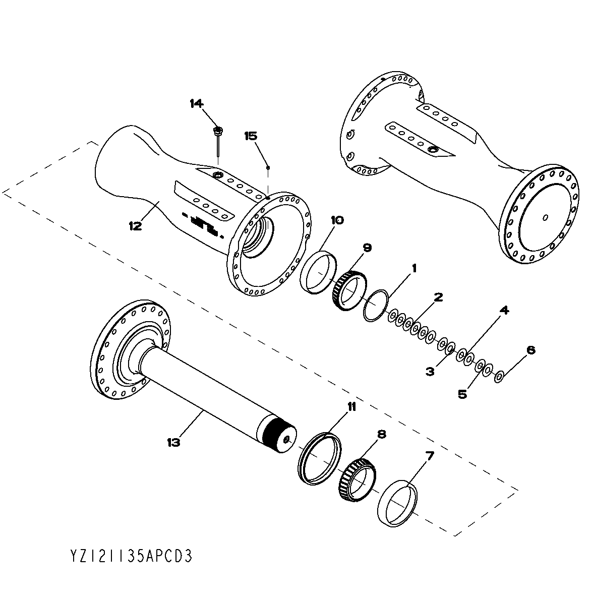 YZ121135 AXLE HOUSING AND SHAFT (1400) REAR -SWEDA(848H);CODE D7 - ORDER CODE 1407