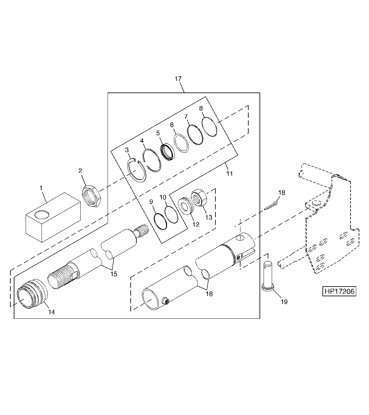 UNLOADING AUGER SWING CYLINDER AND MOUNTING