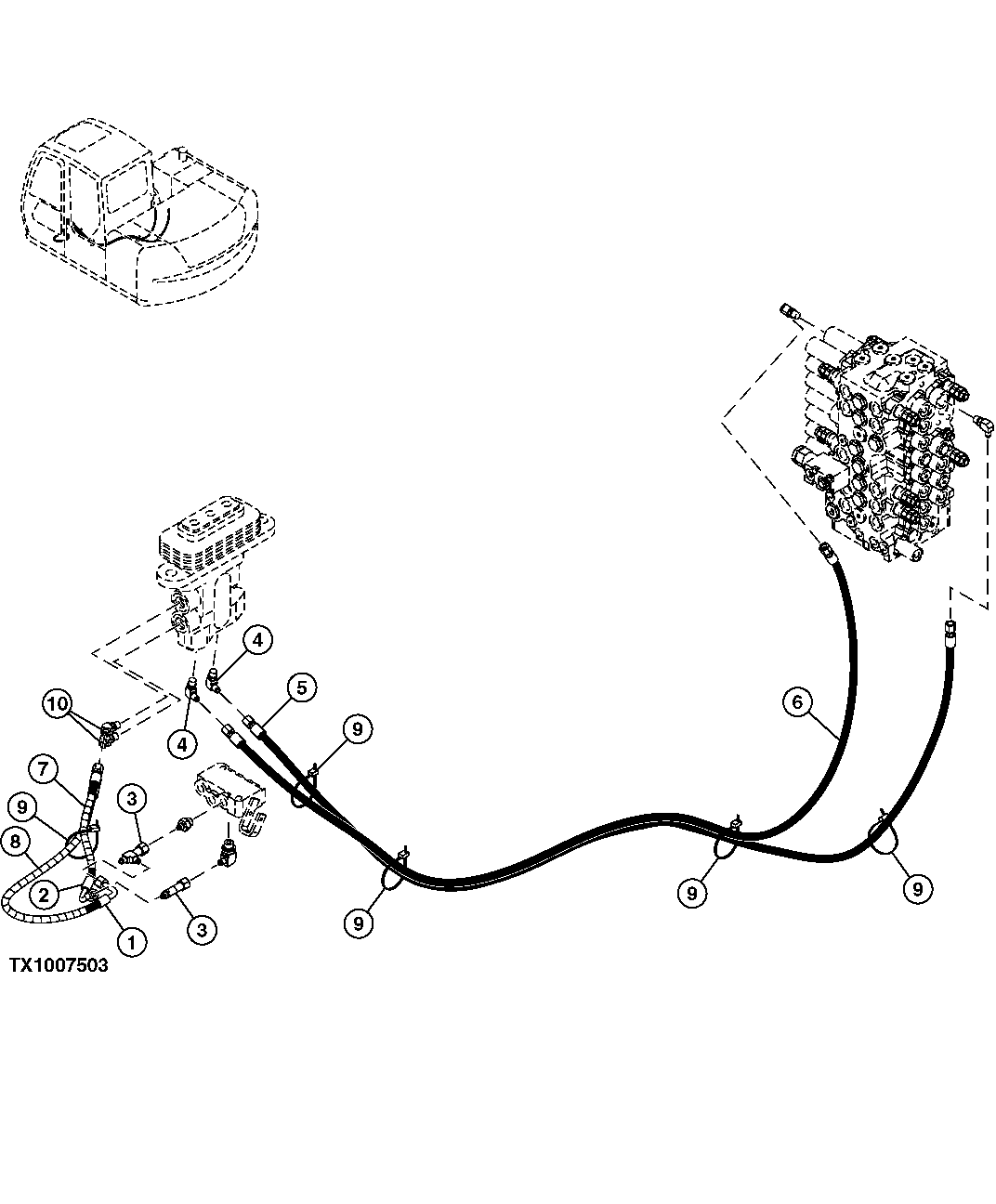 PILOT HOSES (CONTROL VALVE TO OFFSET BOOM CONTROLLER)