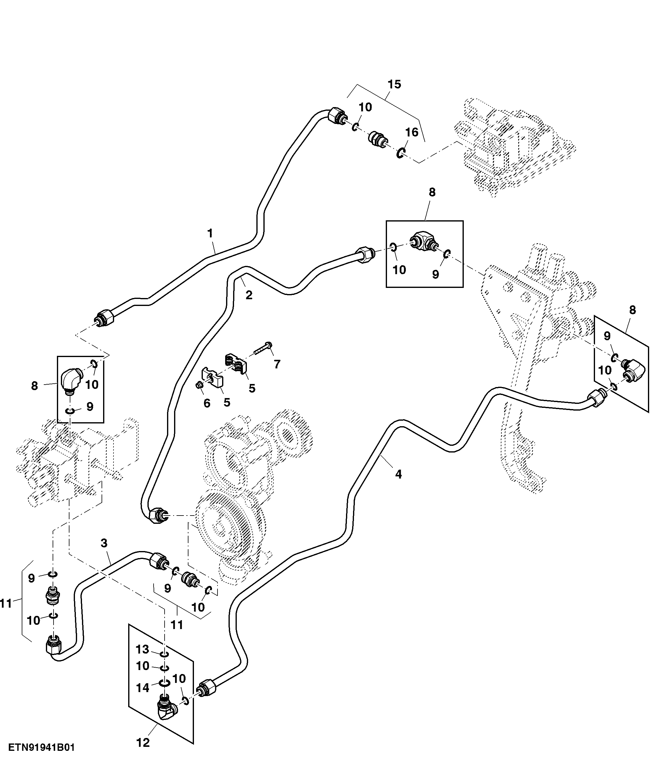 Oil Line, Dual MID SCV, W/ Rear SCV, Mechanical