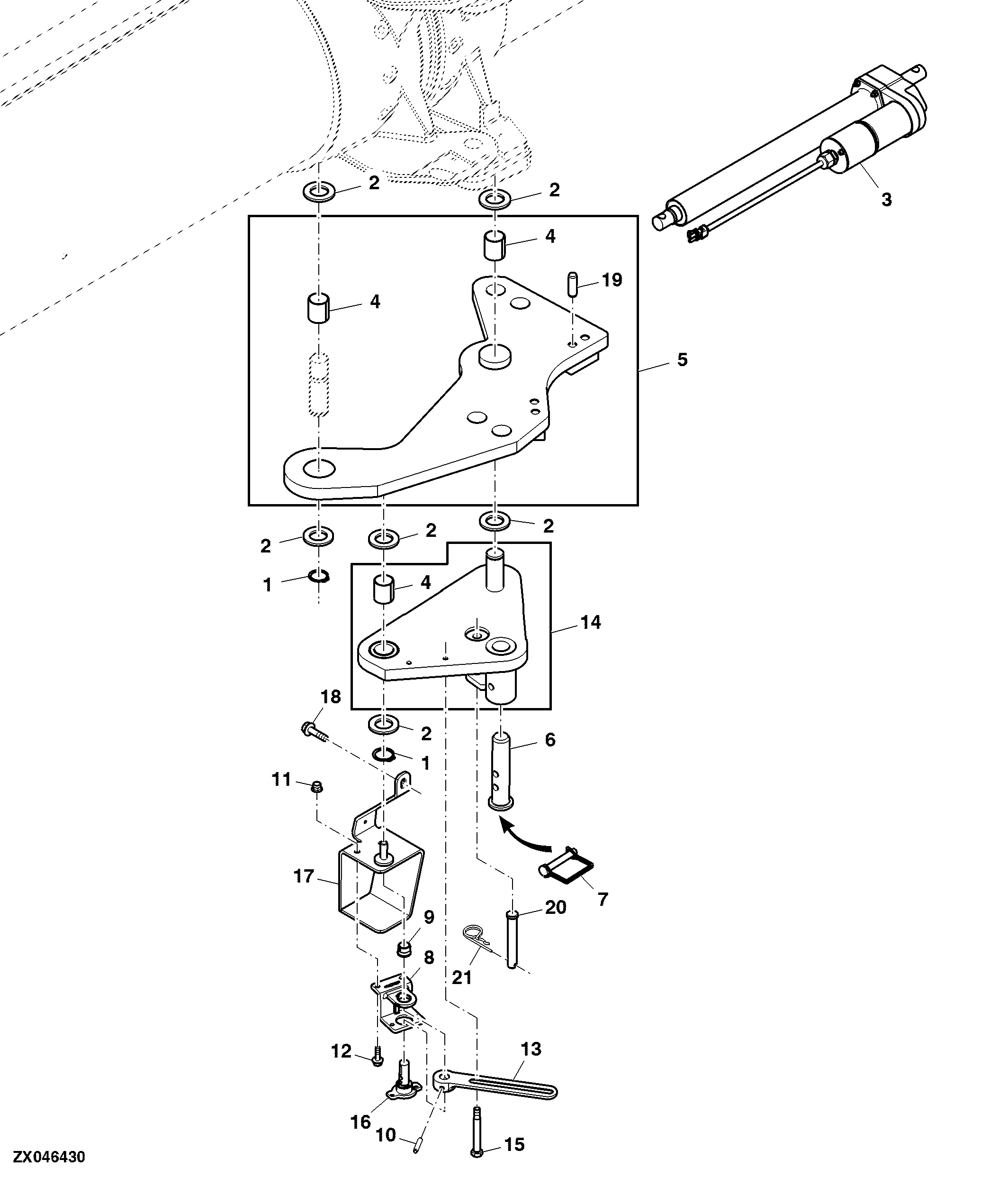 Folding Horizontal Unloading Auger Locking Mechanism and Actuator, 20 ft