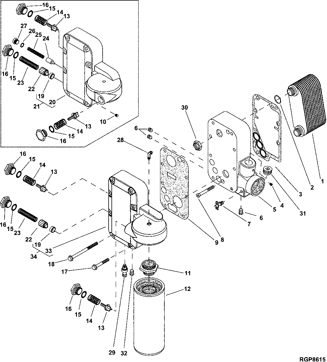 ENGINE OIL COOLER, OIL FILTER HOUSING, OIL FILTER