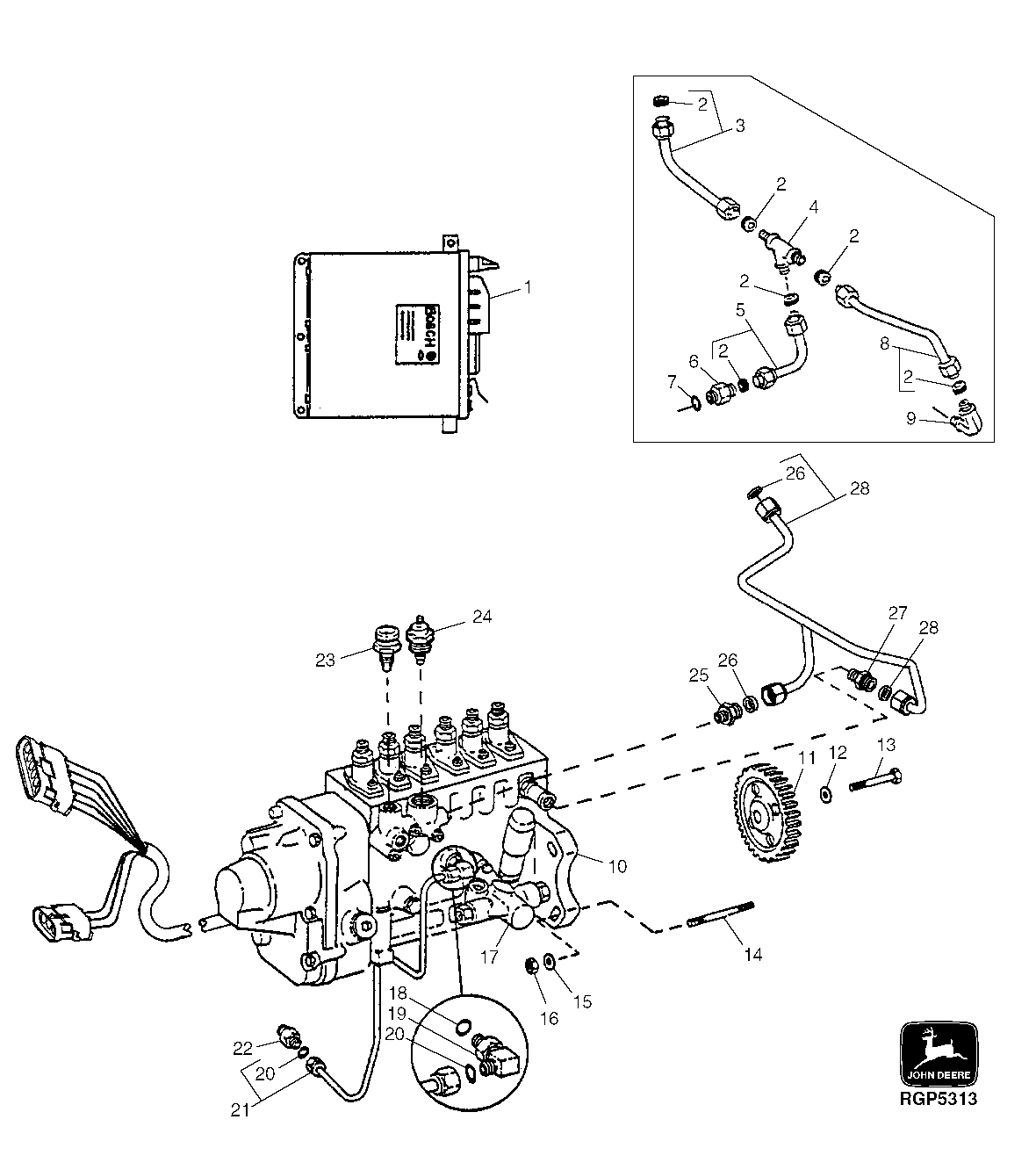 FUEL INJECTION PUMP, LUBE LINE AND ENGINE CONTROLLER