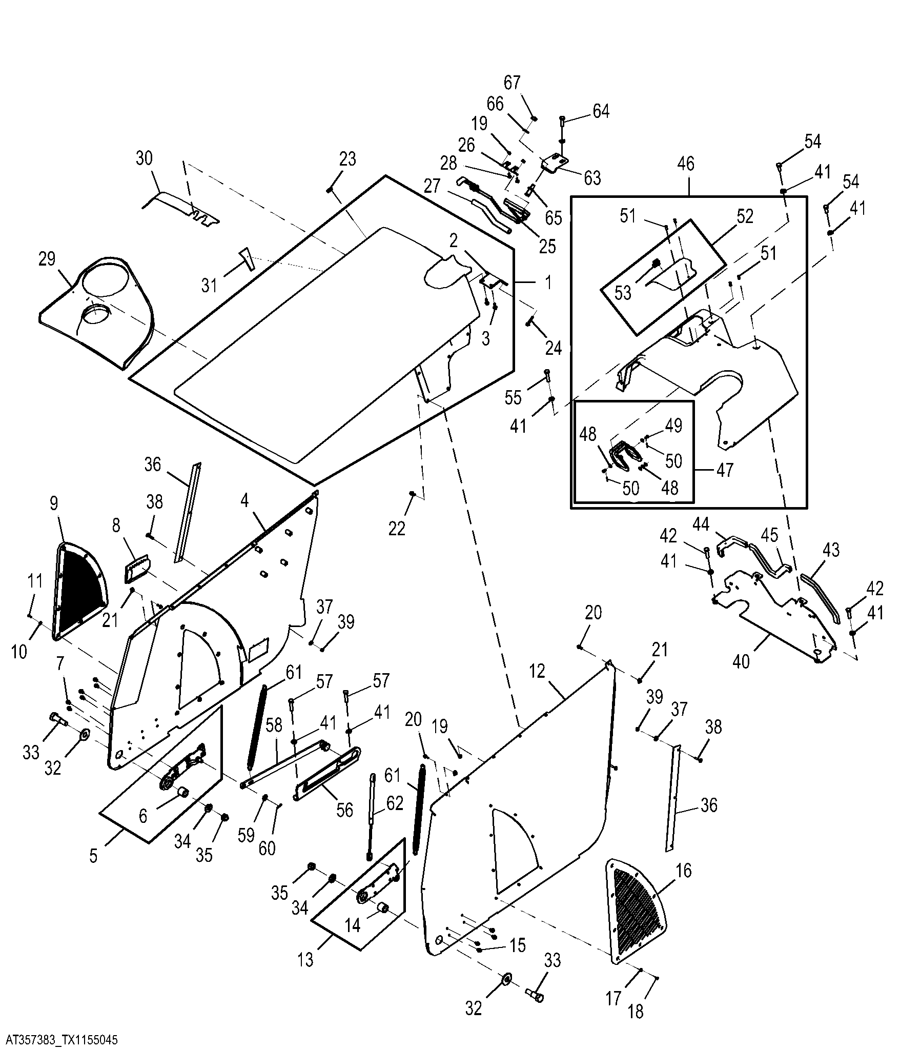 Hood and Side Panels (Engine 4045HT054, 4045HT063, 4045HT072, 4045HT073, 4045HT086, 4045HT087-) (256242 - )