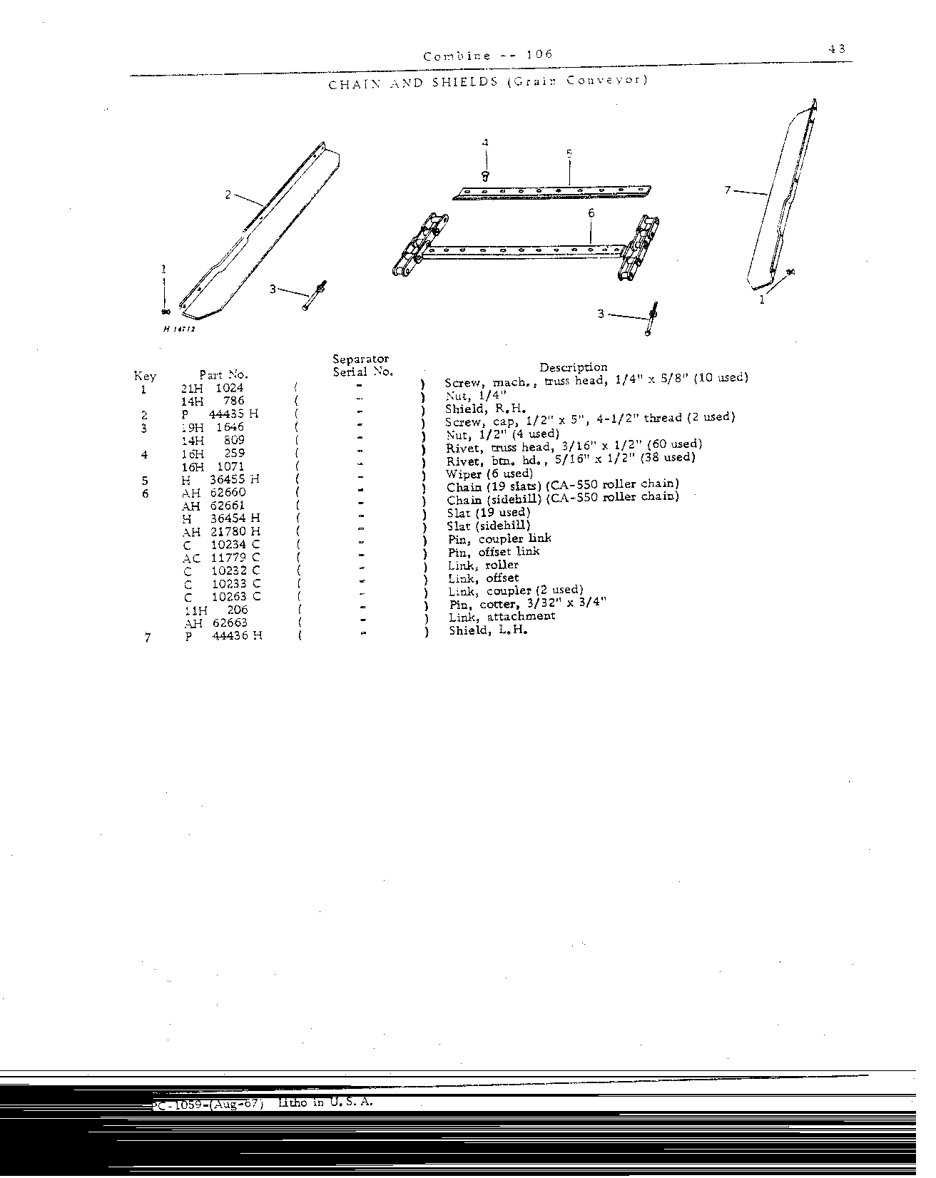 Beater, Platform Electromagnetic Clutch, Grain Conveyor Chains and Bottoms (Continued)