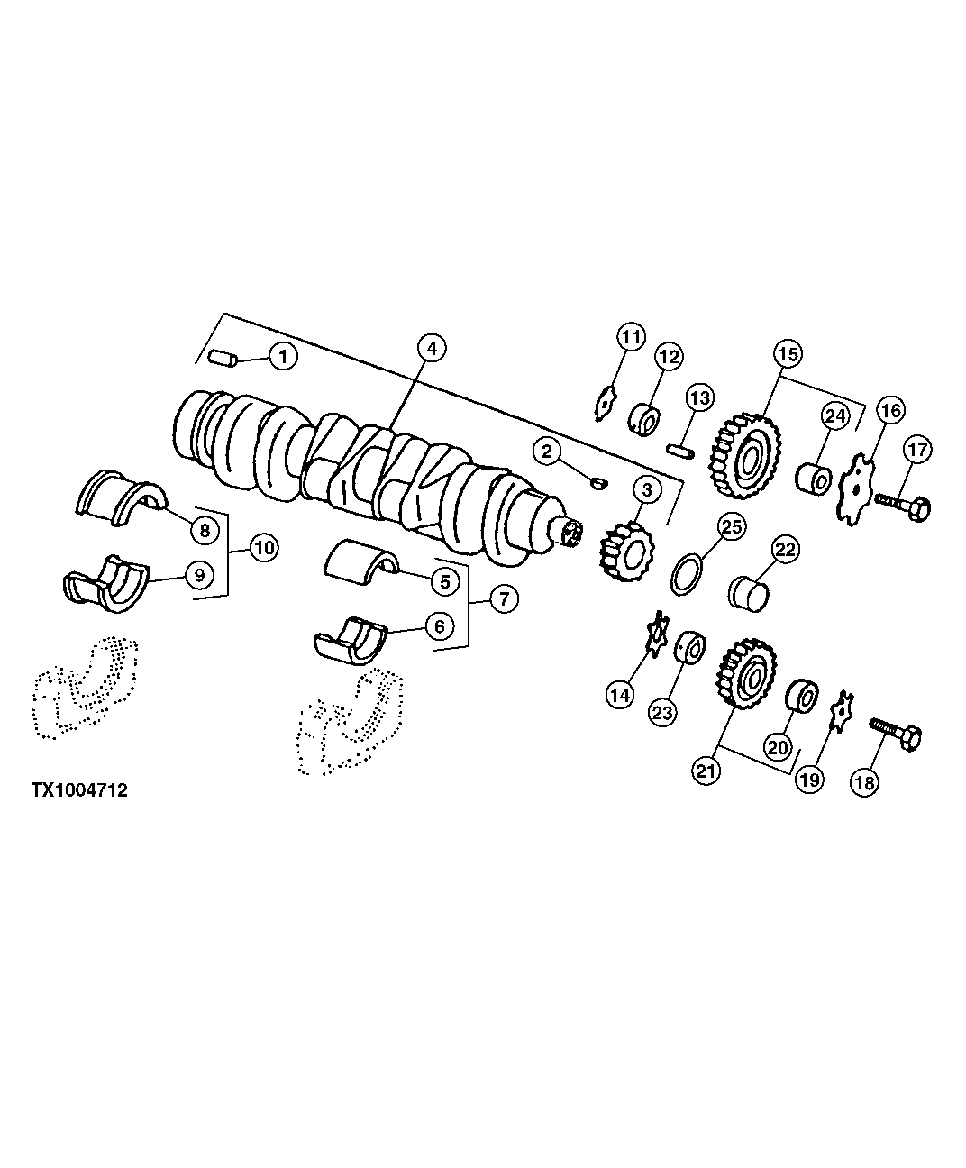 CRANKSHAFT / MAIN BEARINGS (310G VSN -910055) TO/PE4045TT080
