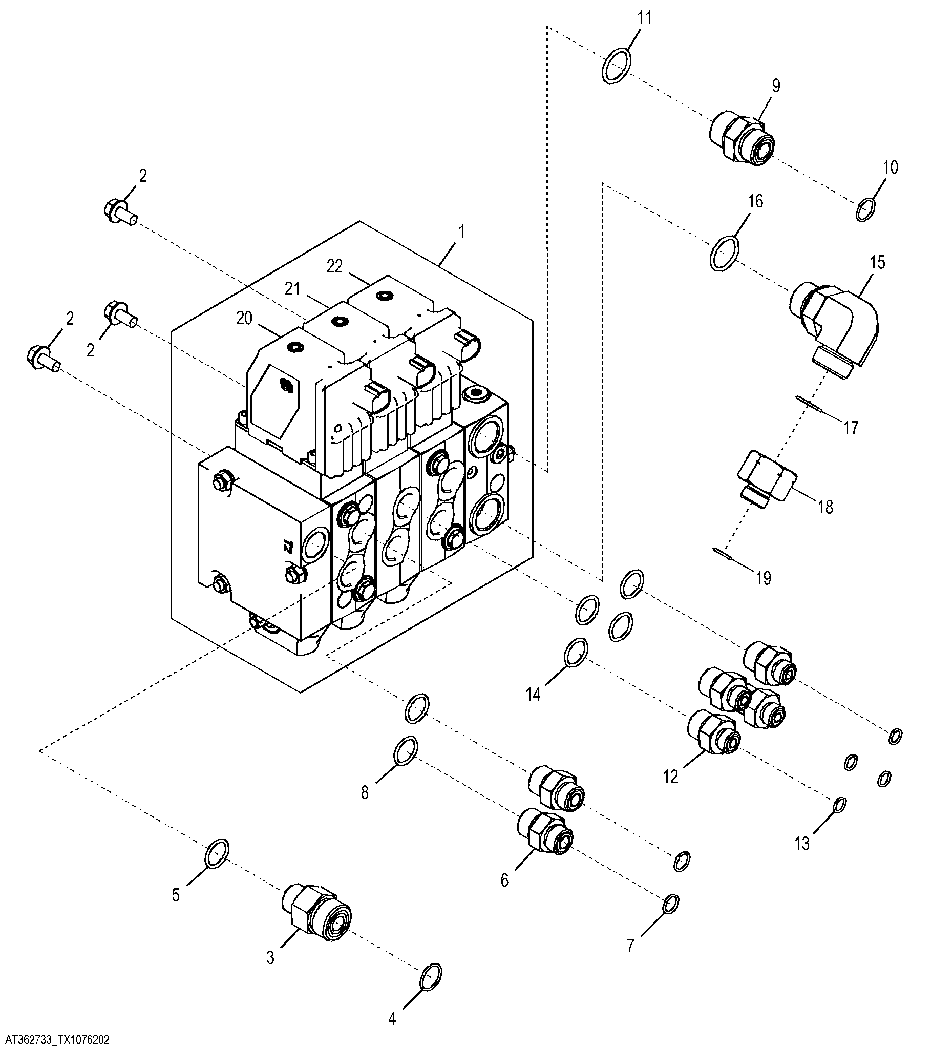 Three Spool Integrated Grade Control Valve and Fittings
