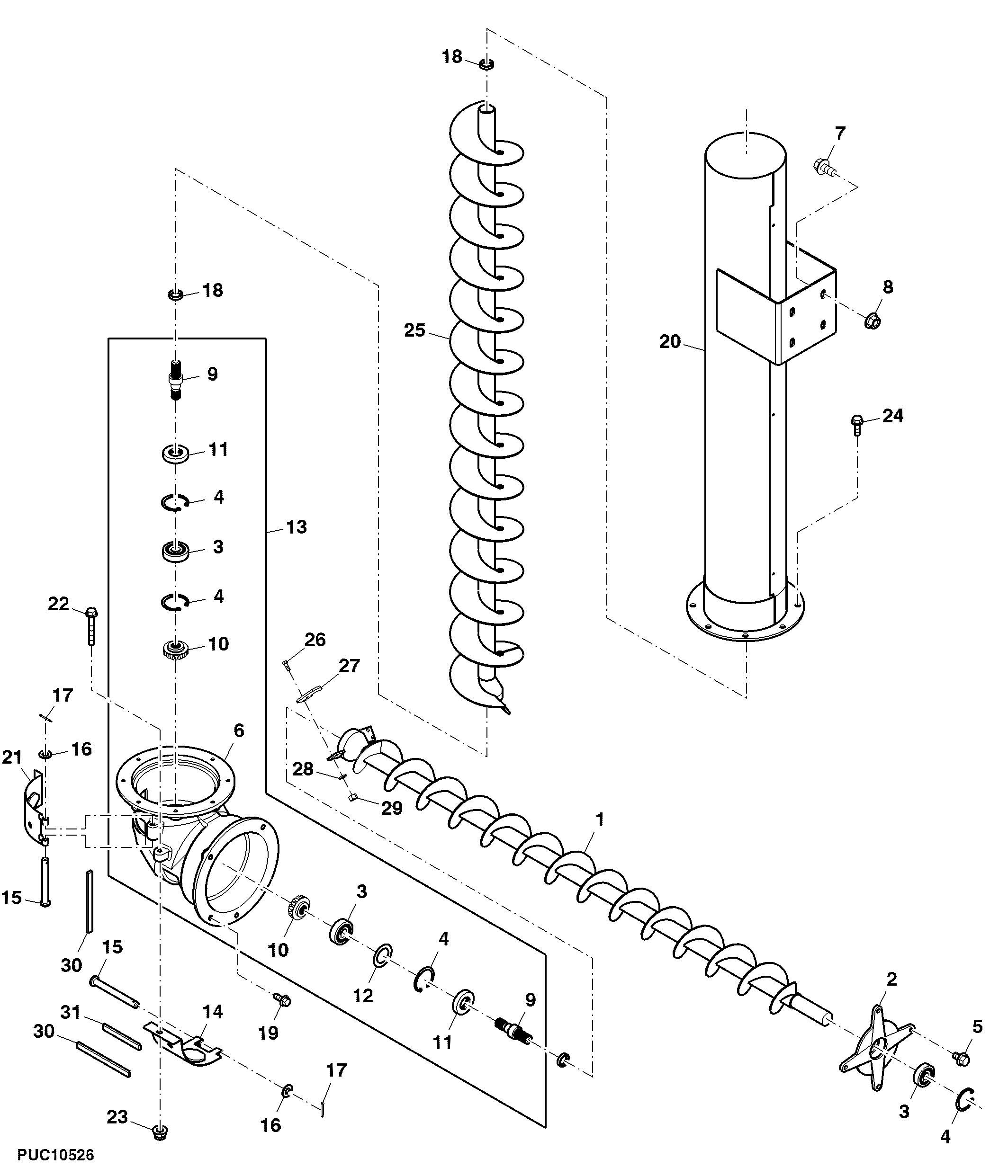 Grain Tank Loading Auger, JD3029 Engine Grain Tank Version