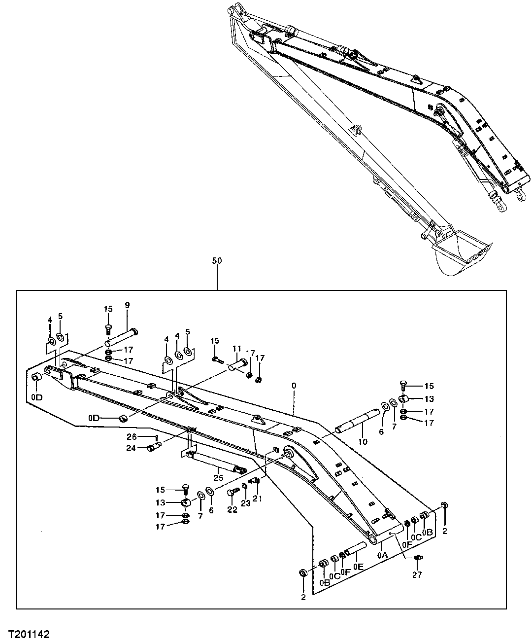 SUPER LONG FRONT BOOM (01NOV04- ) W/ BOOM, ARM AND CYLINDER MOUNTING PINS
