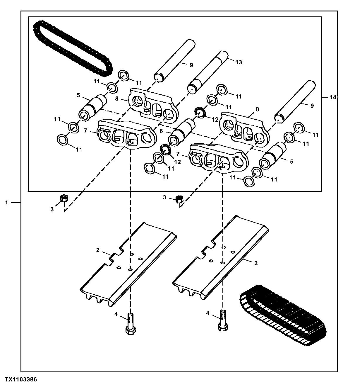 Track Assembly, U7 Undercarriage, 91.4 cm (36 in) Triple Grouser, Greased