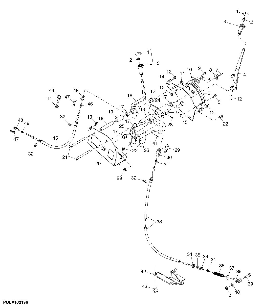 MECHANICAL PTO AND SHIFTABLE E-PTO LEVER AND LINKAGE (ISOLATED OPEN OPERATOR STATION / CAB)