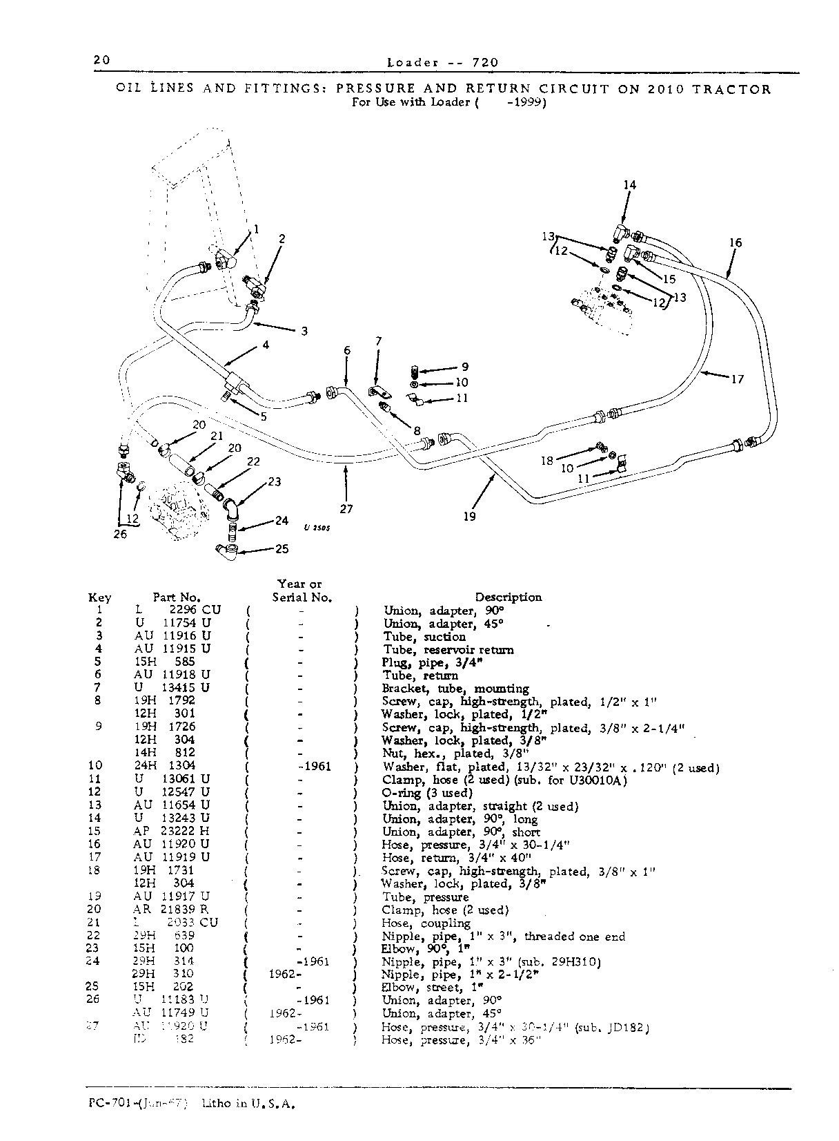 Oil lines and fittings- Loader ( -1999) on 2010 Tractor