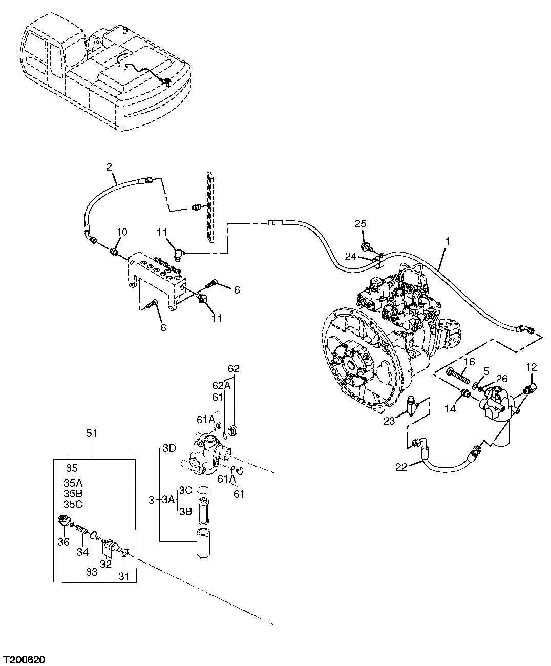 PILOT HYDRAULIC HOSES, OIL LINES AND FILTER