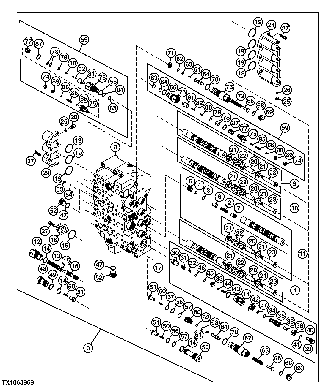 Control Valve Body and Spools (4 Spool Side)
