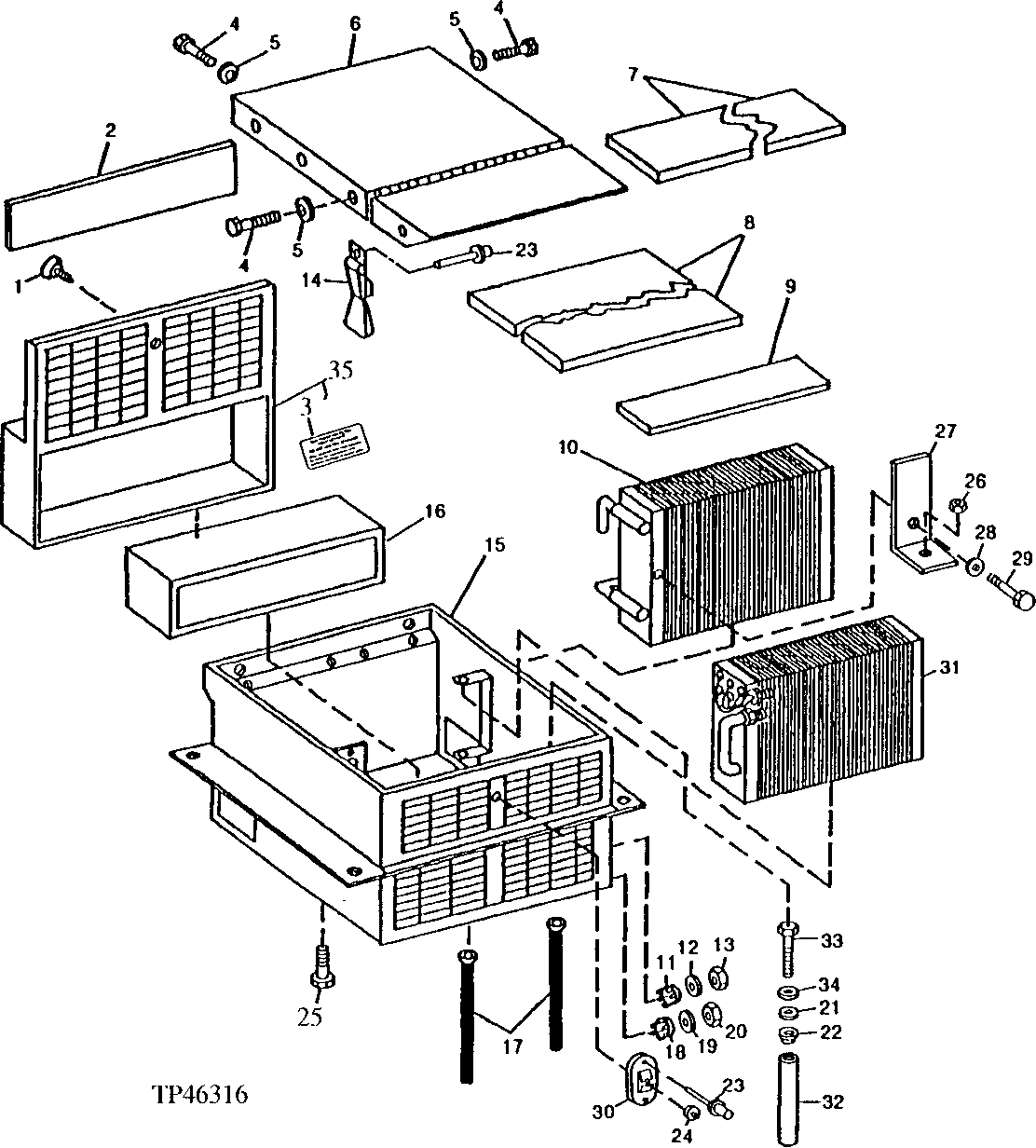 CAB HEATER HOUSING,HEATER CORE,FILTER AND EVAPORATOR ( - 801199)