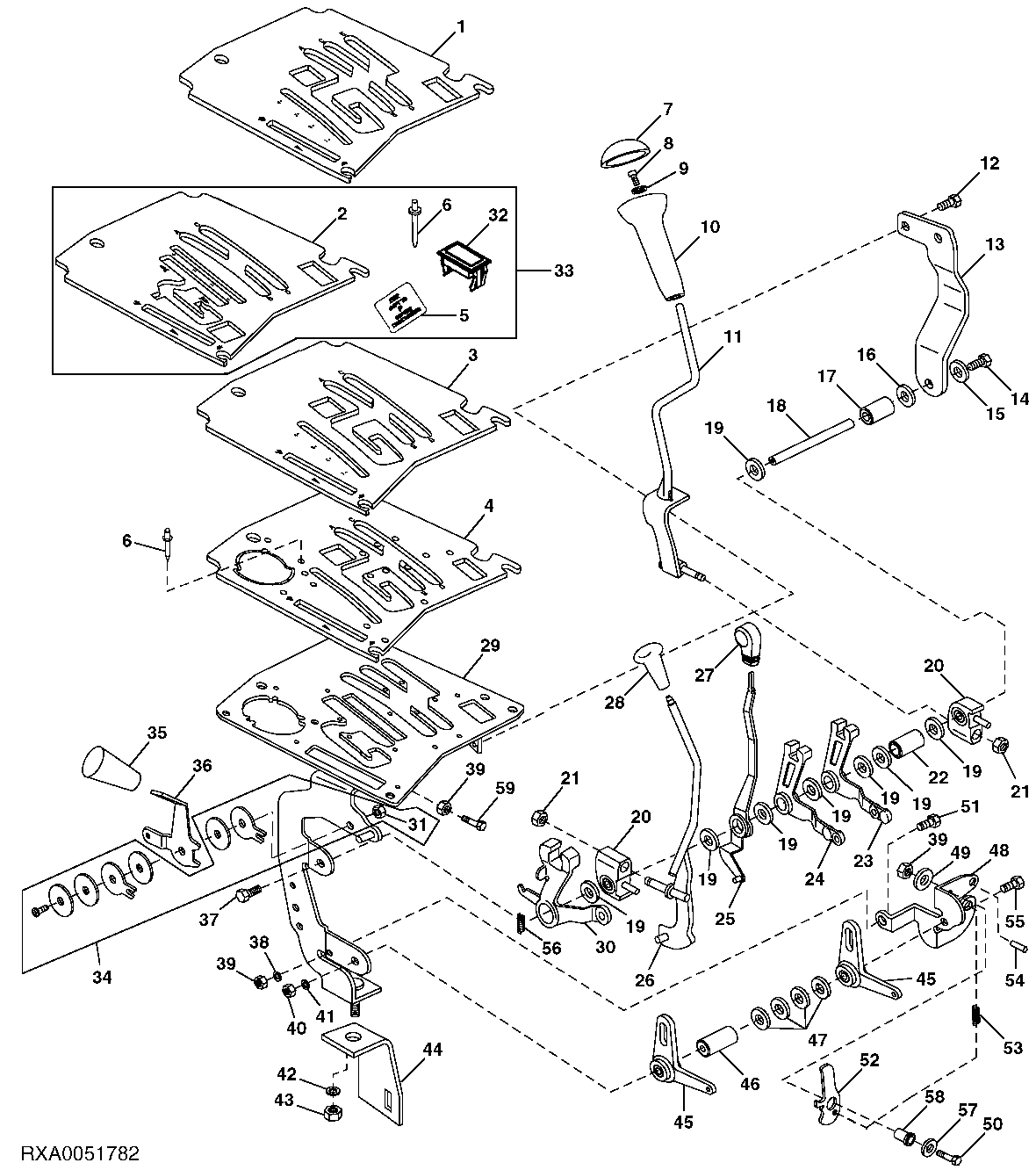 Shifter Unit (Three Lever Shift) - Continued (010960 - )
