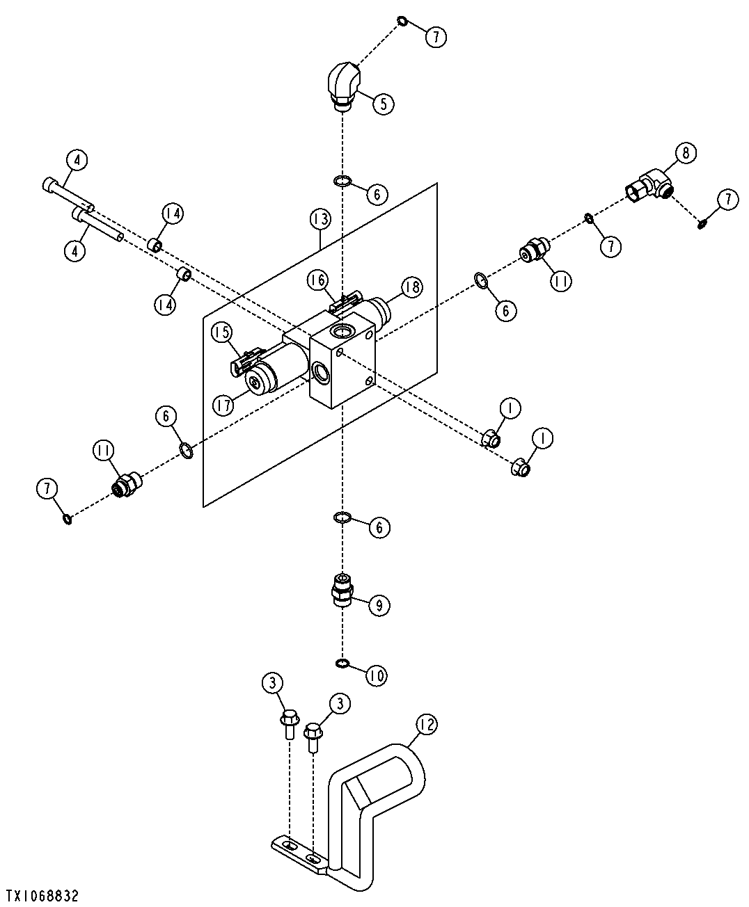 Rotate Solenoid Control Valve and Hose Support (Grapple Skidder)