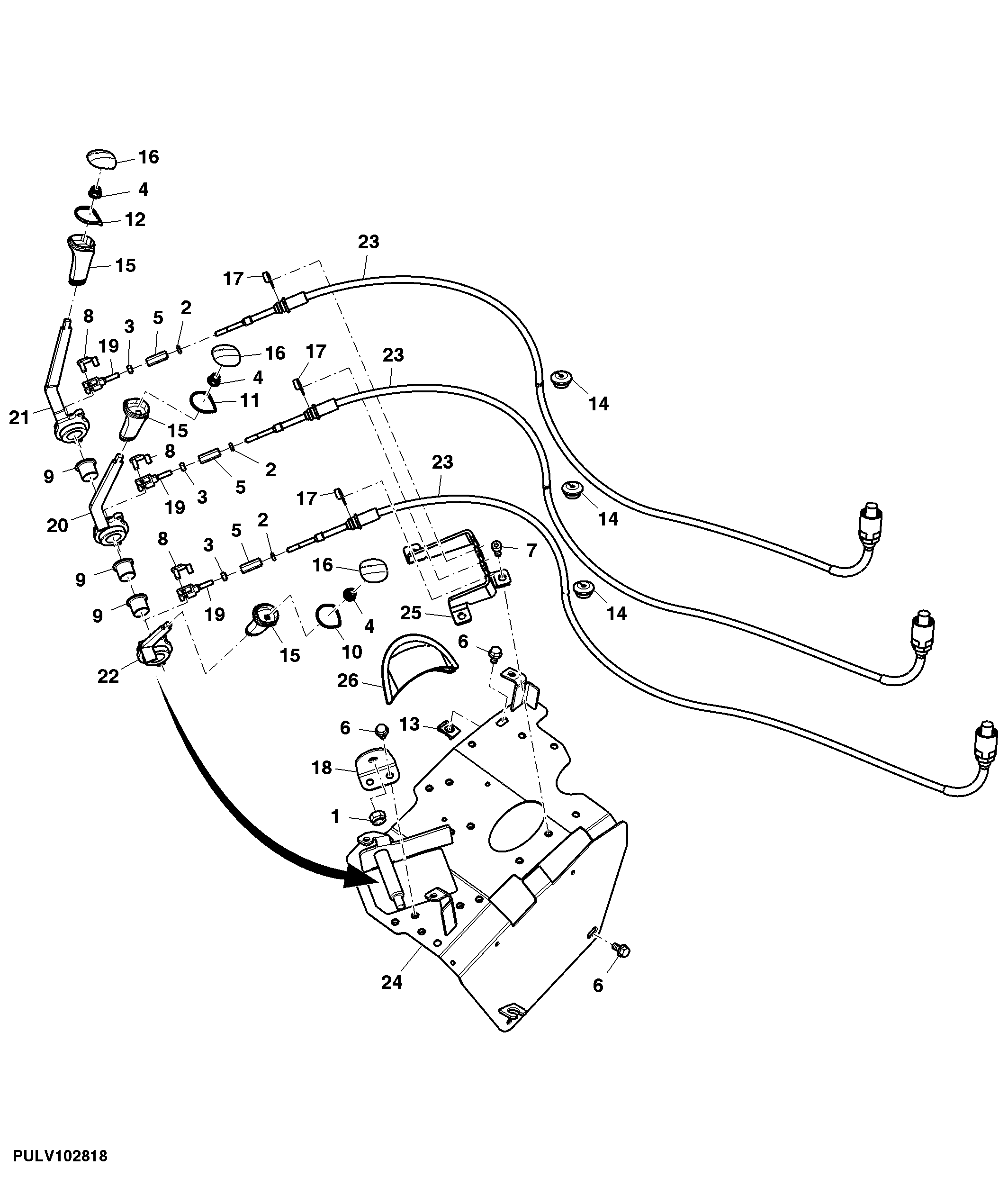 Triple Rear SCV Control Levers, Cab (440001 - )