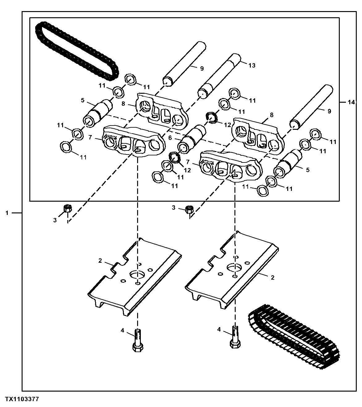 Track Assembly, U7 Undercarriage, 76.2 cm (30 in) Double Grouser, Greased