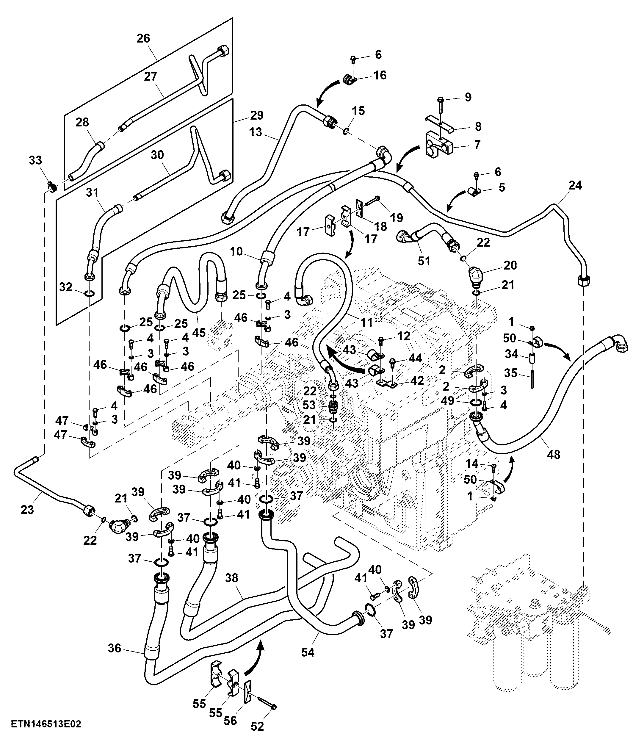 Hydraulic Pump Lines, 90 cc, 220 l/min (58 gpm) Pump (For Scraper) (2/2)