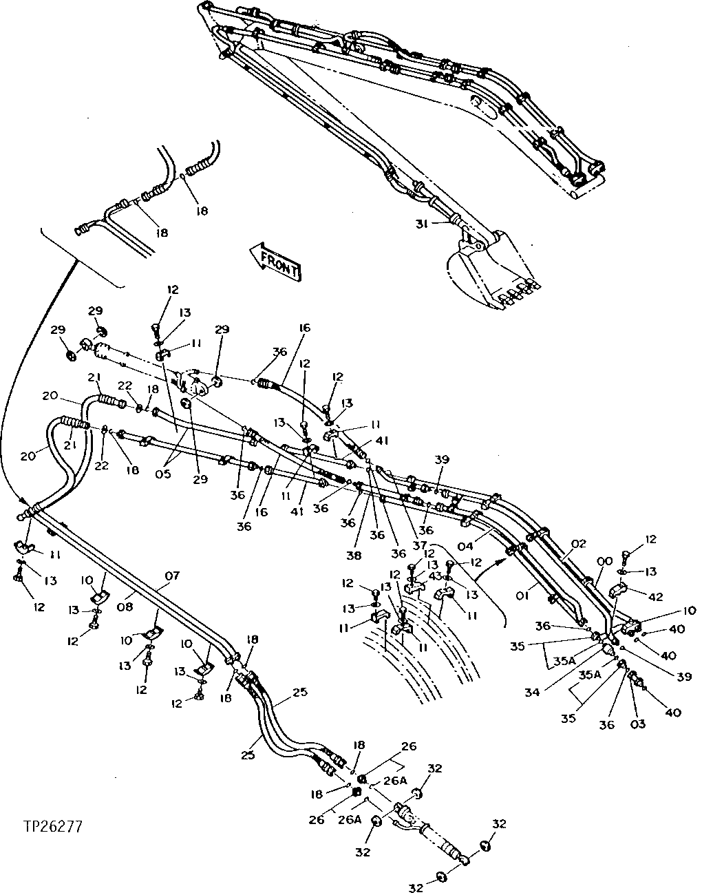 SUPER LONG FRONT ARM AND BOOM HYDRAULIC LINES