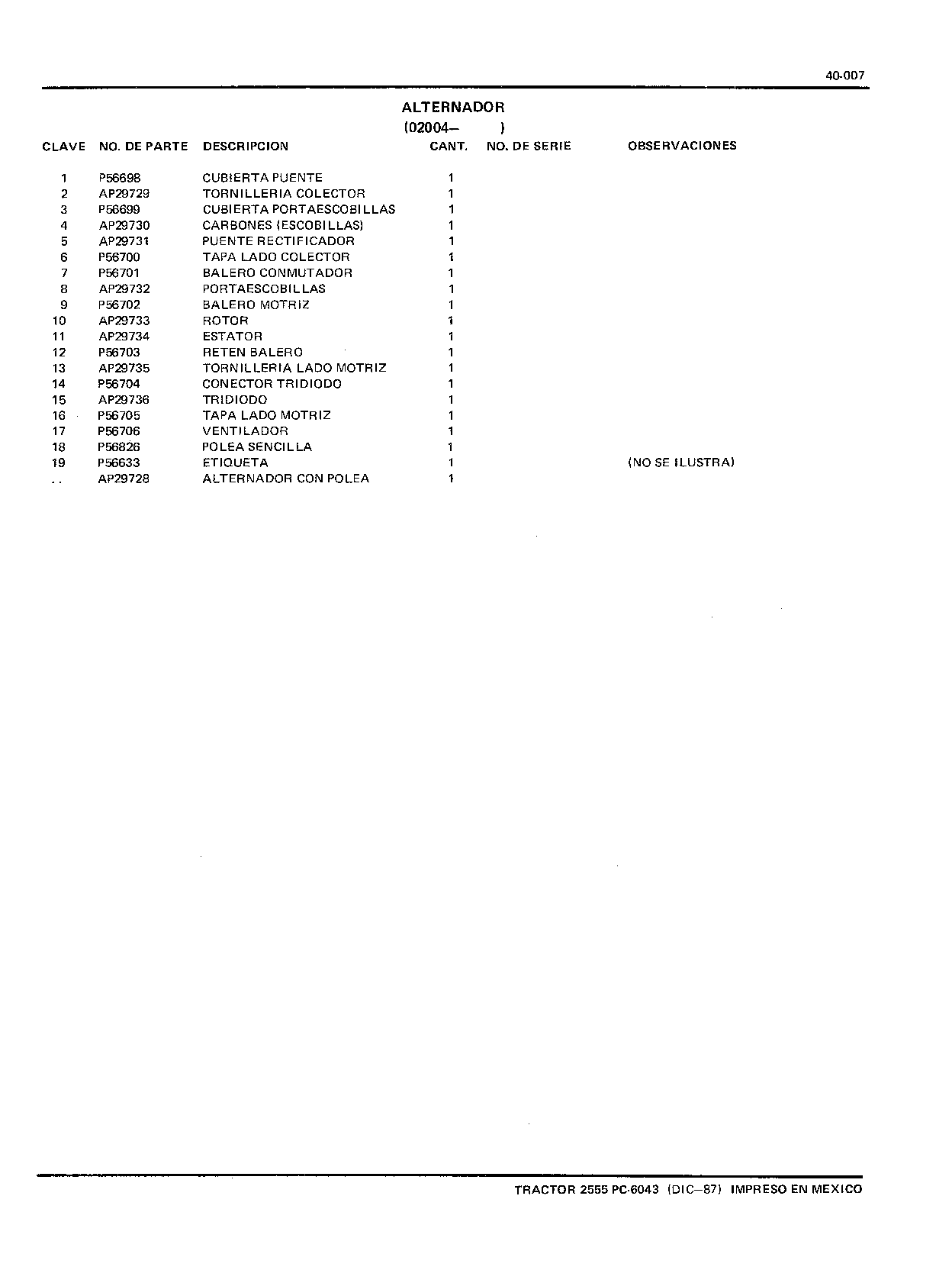 Alternador (Continued)
