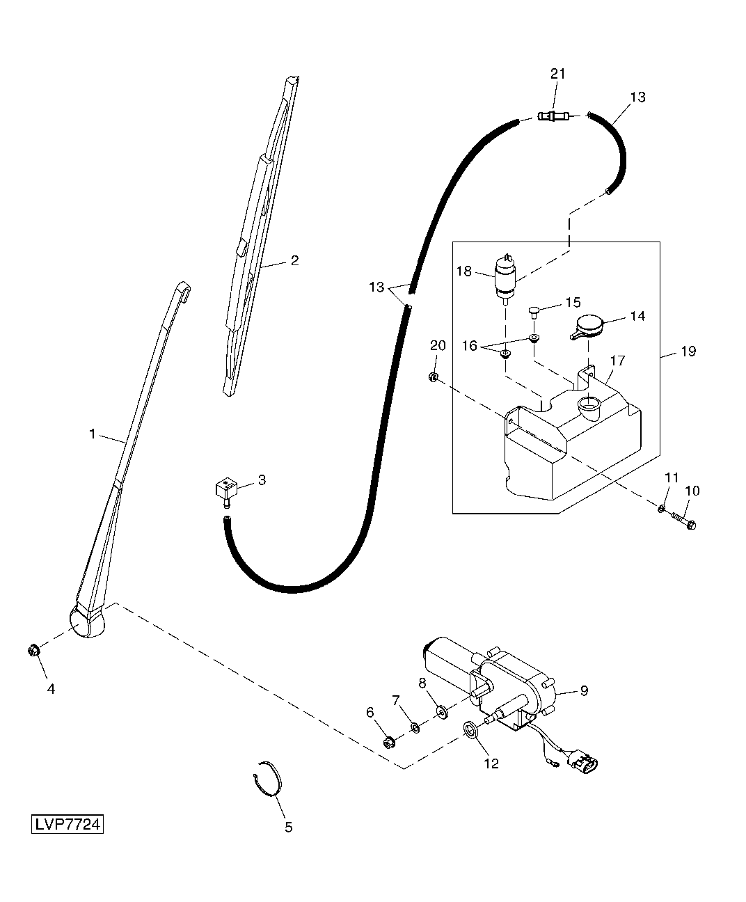 FRONT WINDSHIELD WASHER SYSTEM WITH RESERVOIR
