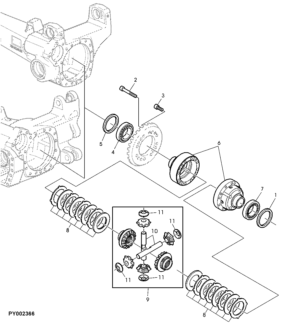 MULTIPLE DISK SELF-LOCK. DIFFERENTIAL, MFWD-AXLE 755, WITH OR WITHOUT TLS