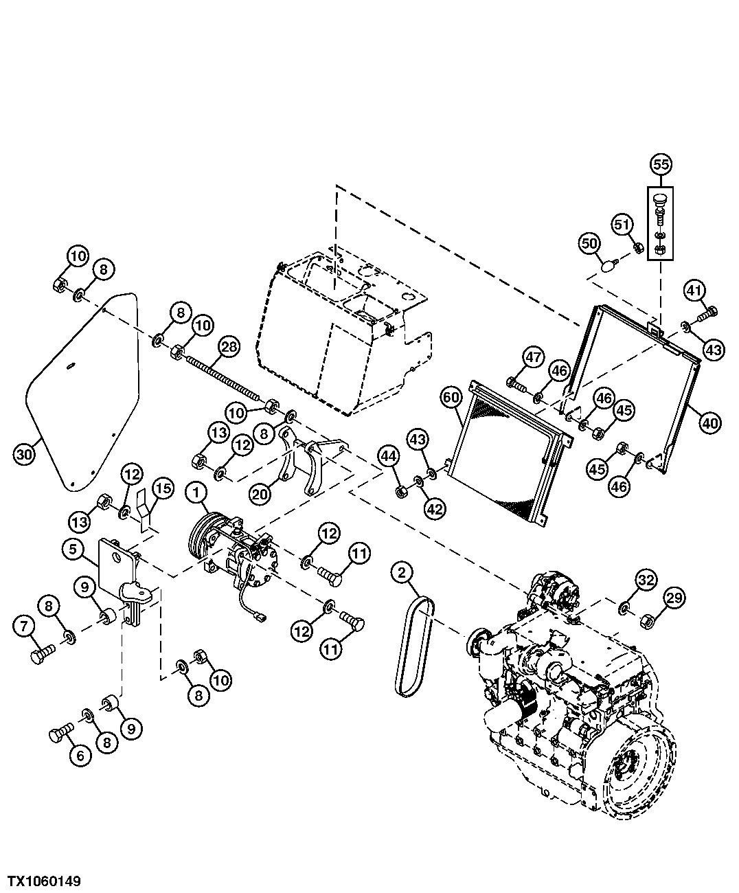 Air Conditioning Compressor and Mounting Brackets with Pulley and Drive Belt