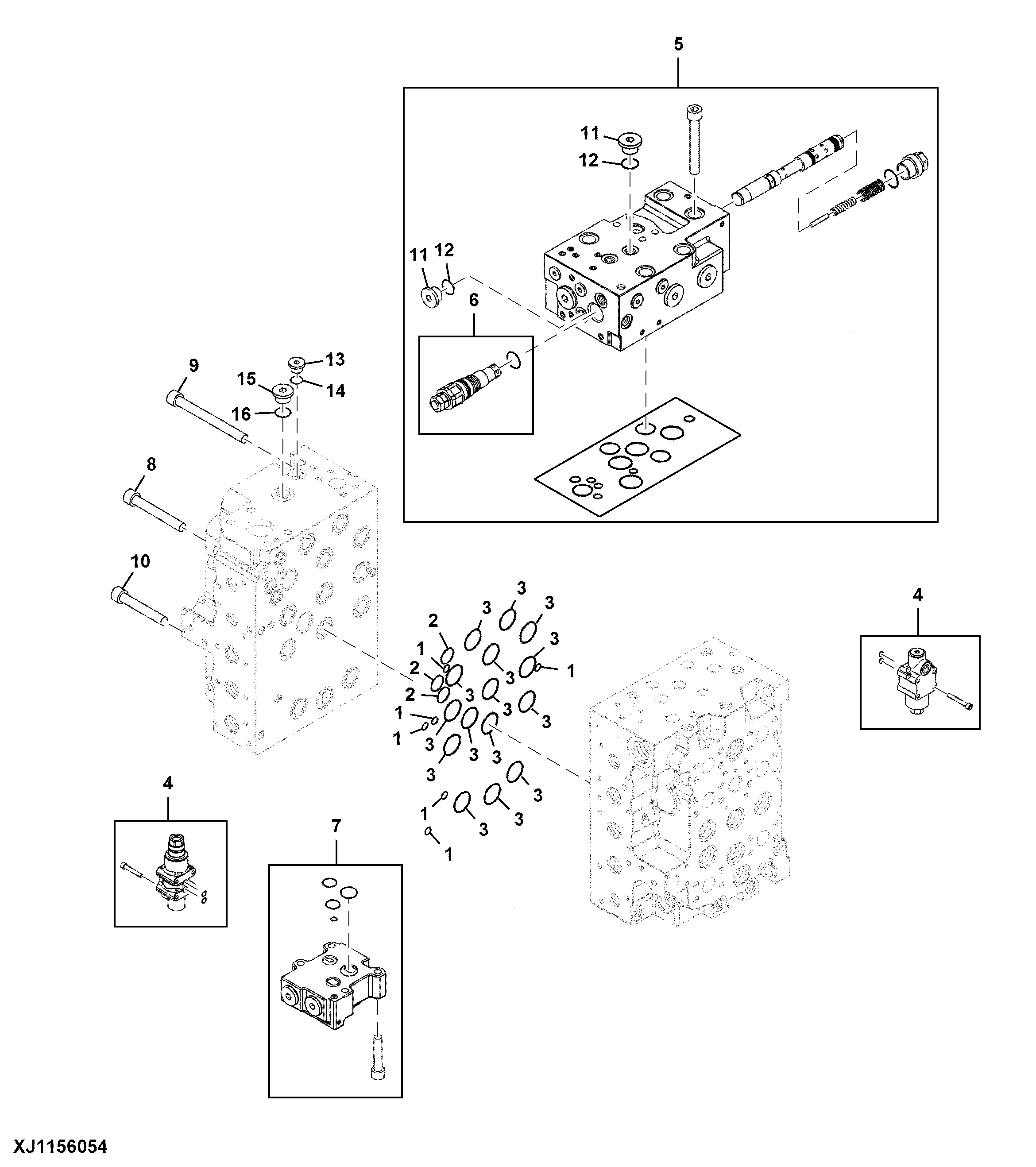 Main Control Valve Components, Standard Carriage