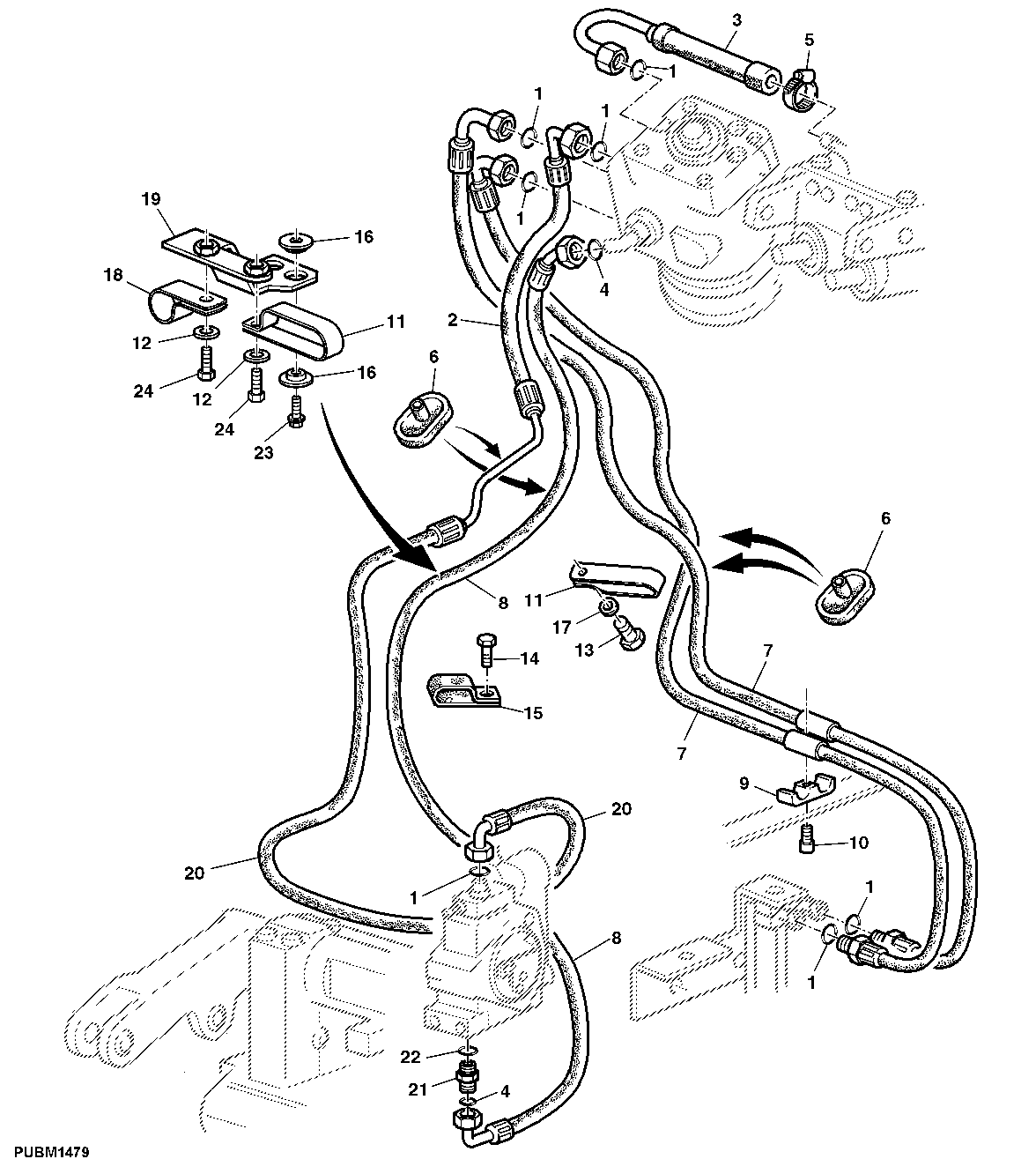 Hydrostatic Steering Oil Lines, With 100 L Pump, Cab ( - 005671)