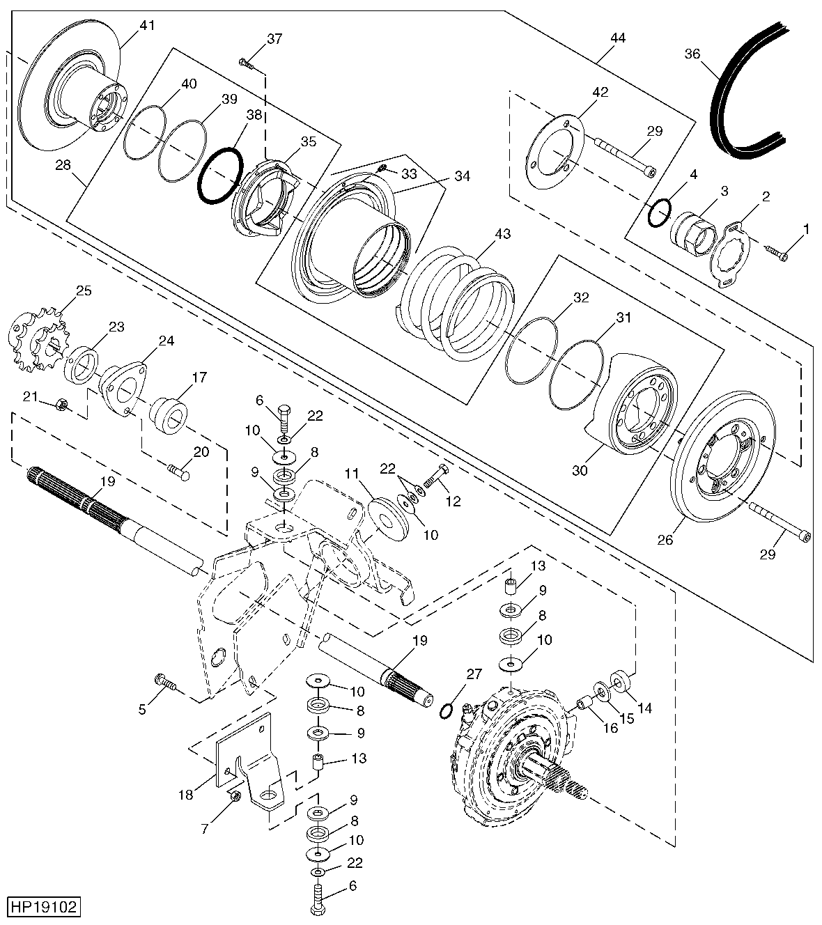 FRONT DRIVE SHAFT, SHEAVE AND MOUNTINGS (HIGH TORQUE VARIABLE DRIVE)