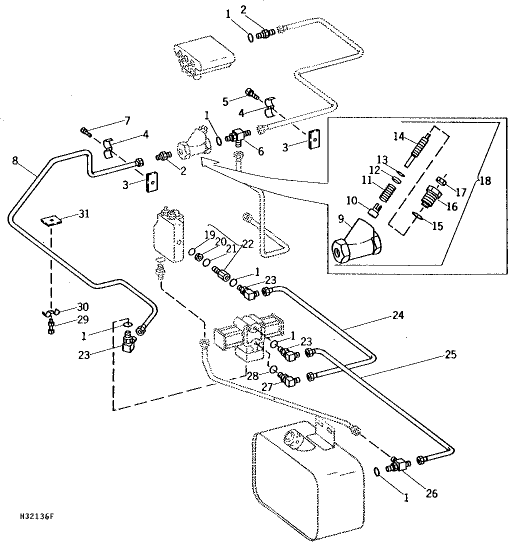 Hydraulic Oil Line, Drop Rate Valve, and Full Flow Plug (Automatic Header Height Control and Dial-A-Matic Header Height Control)