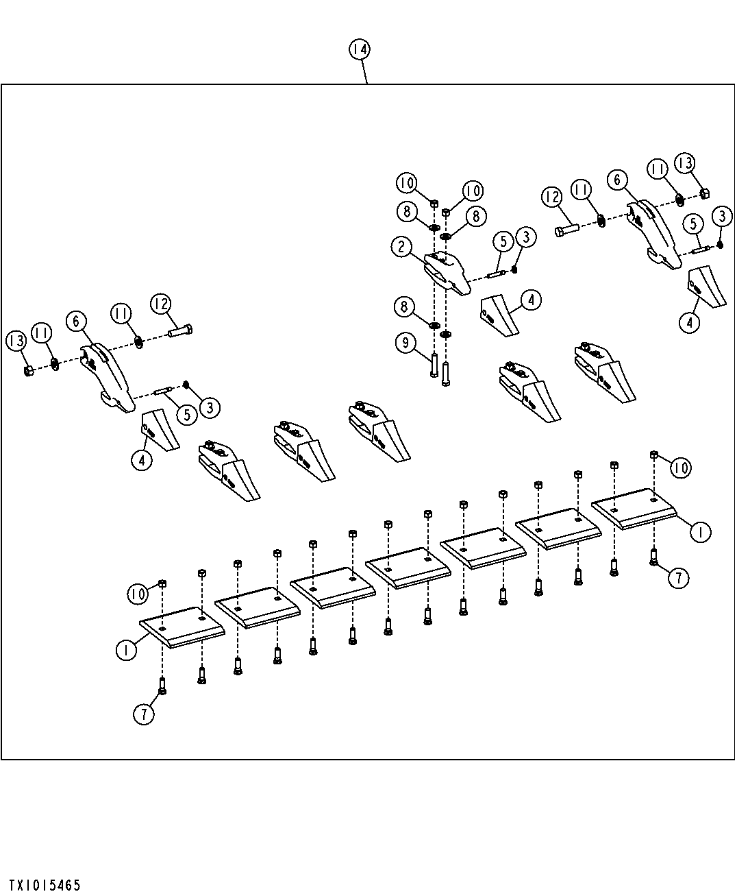 Bucket Teeth with Segments for 106 in. (269 cm) Bucket Width Conversion Kit ( - 637529)