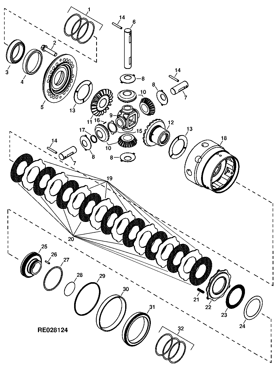 RE68132 Four Pinion Hydraulic Actuated Diff, Front and Rear