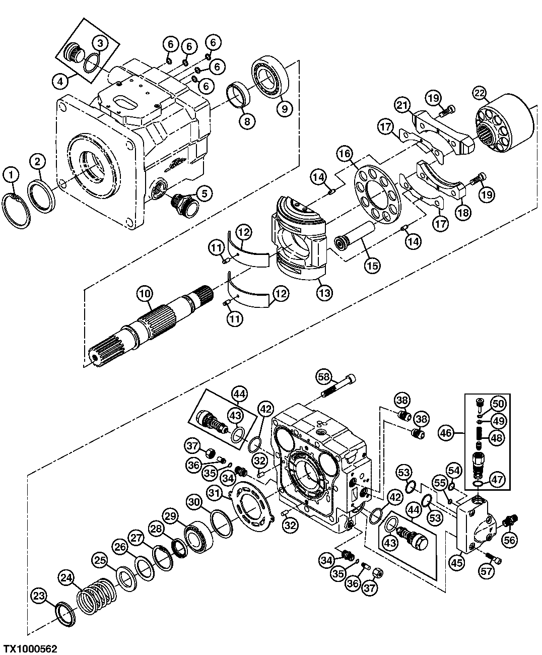 Hydrostatic Pump Drive Shaft, Swash Plate, and Pistons