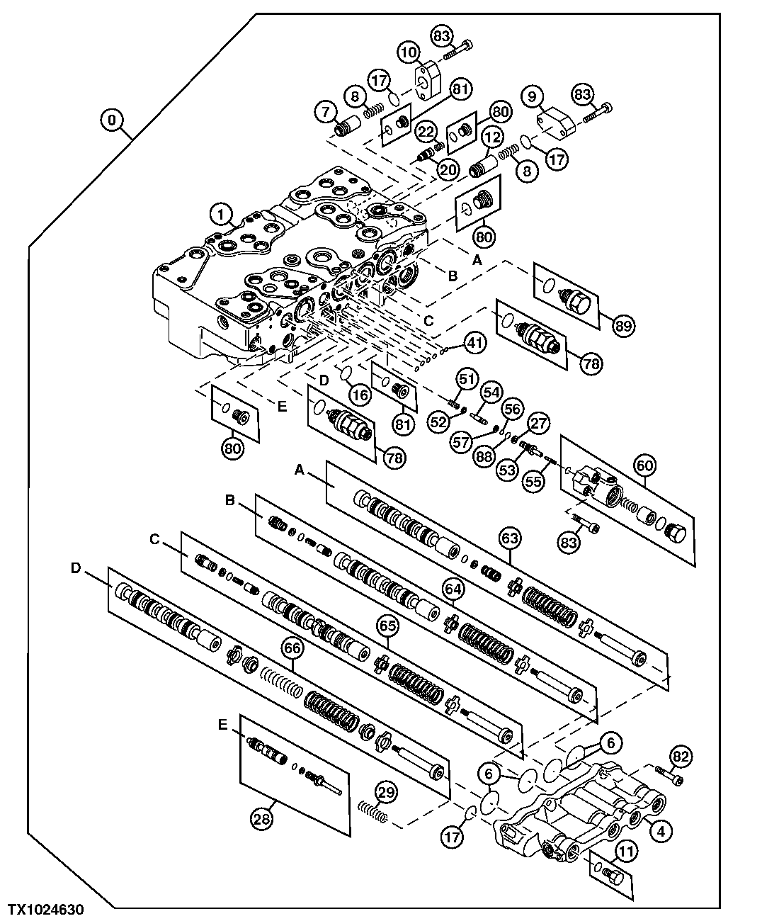 Control Valve Body and Spools (4 Spool Side)