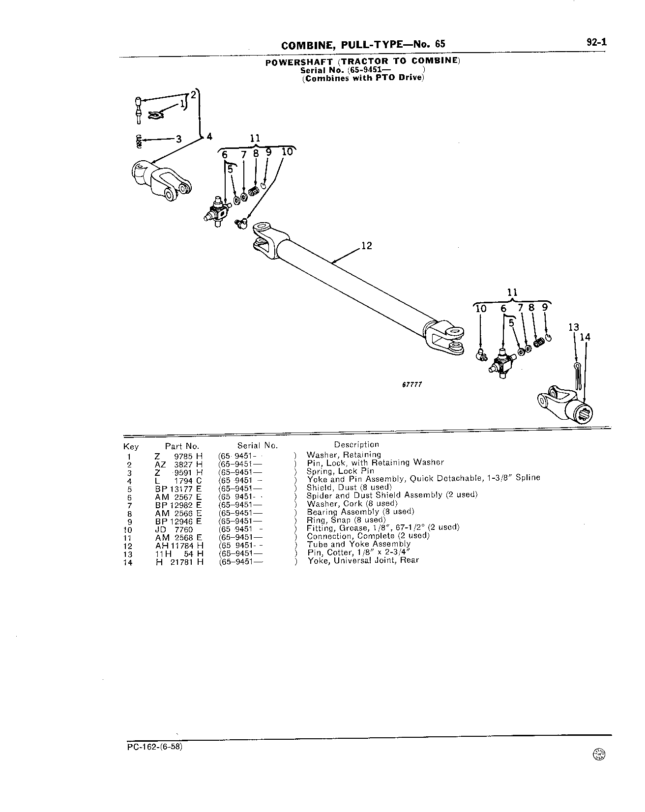 92 Powershafts, Shields, and Power Drive Gear Housing for Combines with PTO Dr