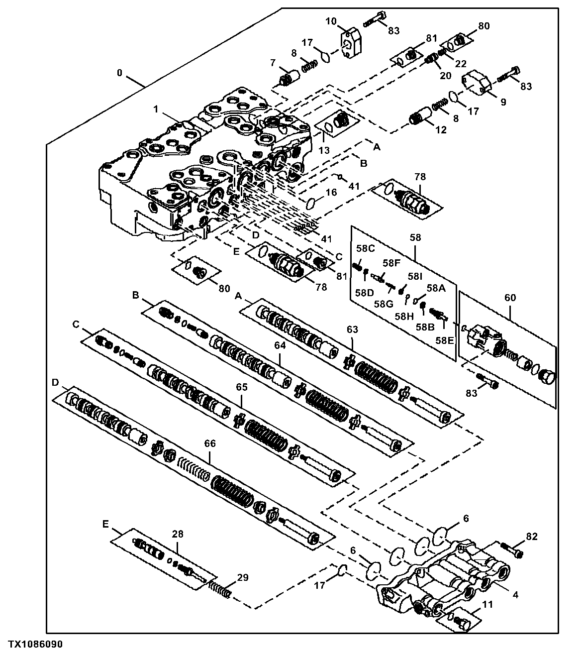 Control Valve Body and Spools (4 Spool Side)