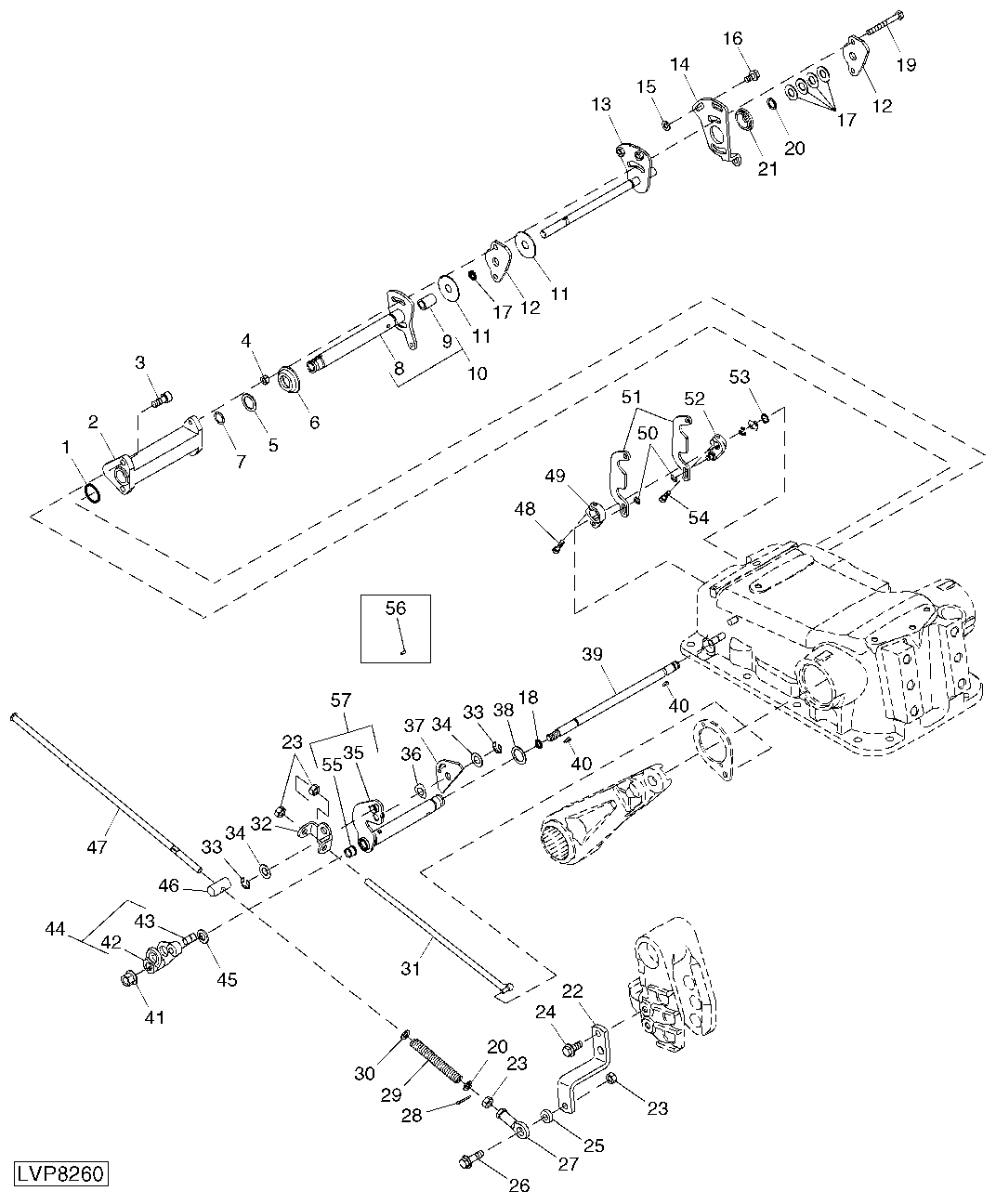 ROCKSHAFT CONTROL LINKAGE (WITH CAB/ISOLATED OPEN OPERATOR STATION)