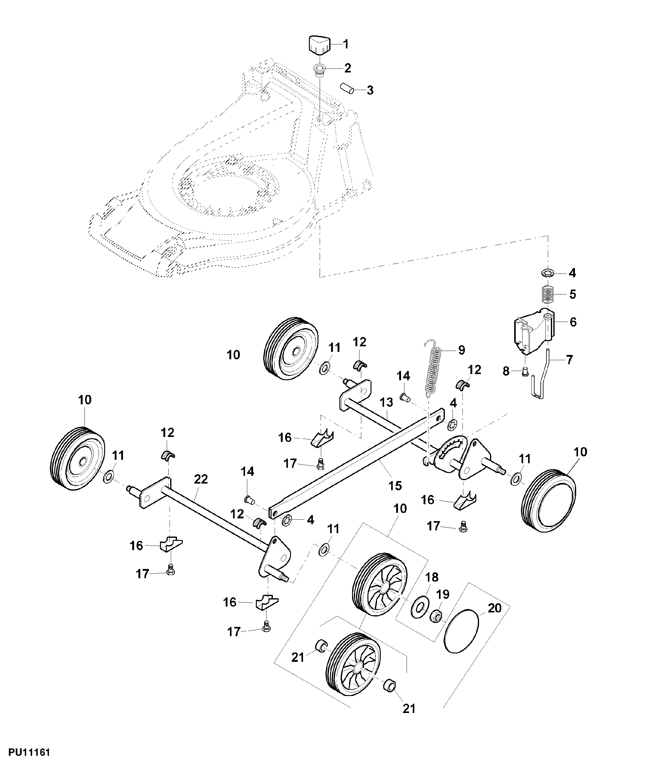 Front and Rear Axle, Height Adjustment and Wheels