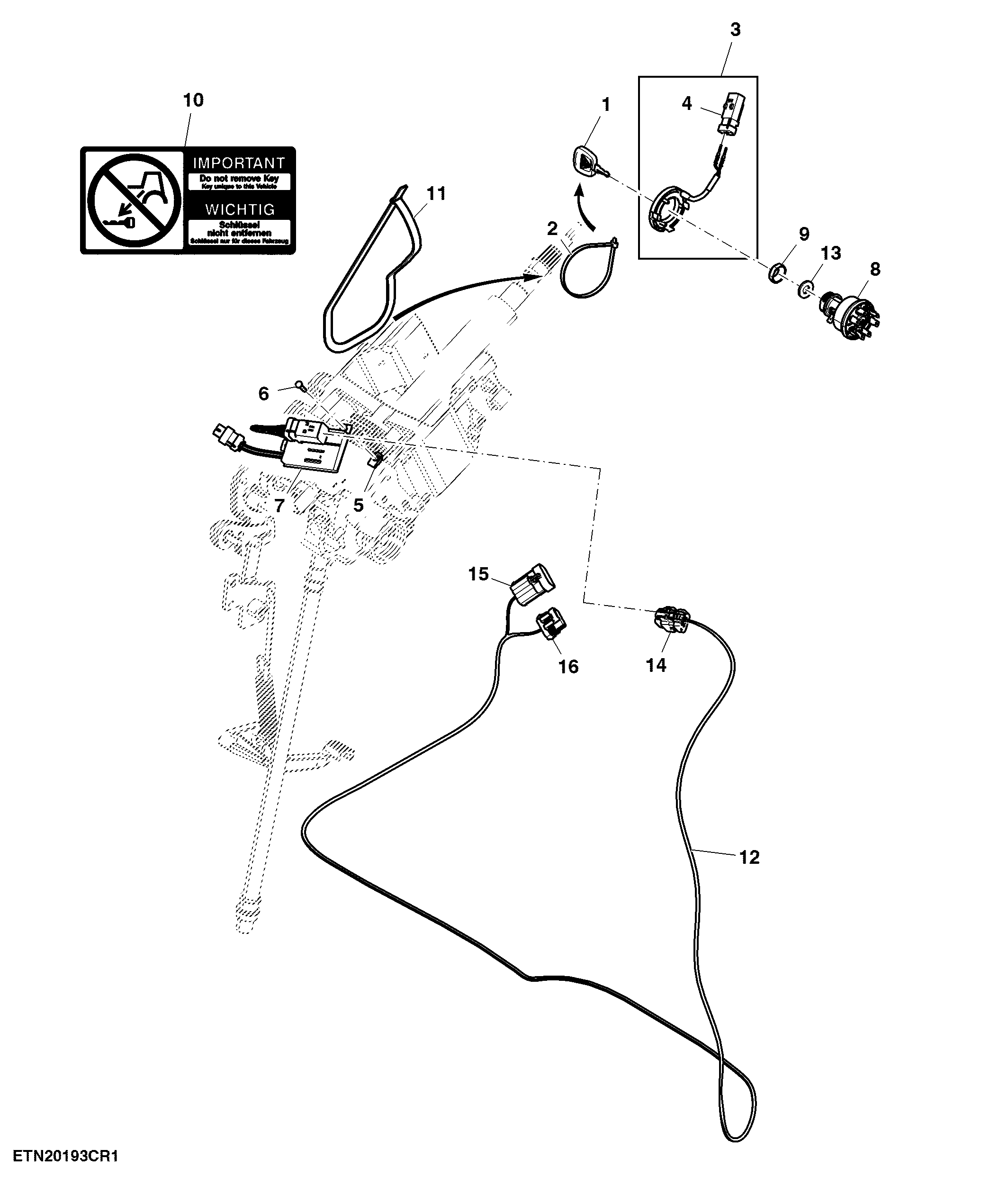 Ignition Key Switch, W/ Immobilizer and Backup Pump