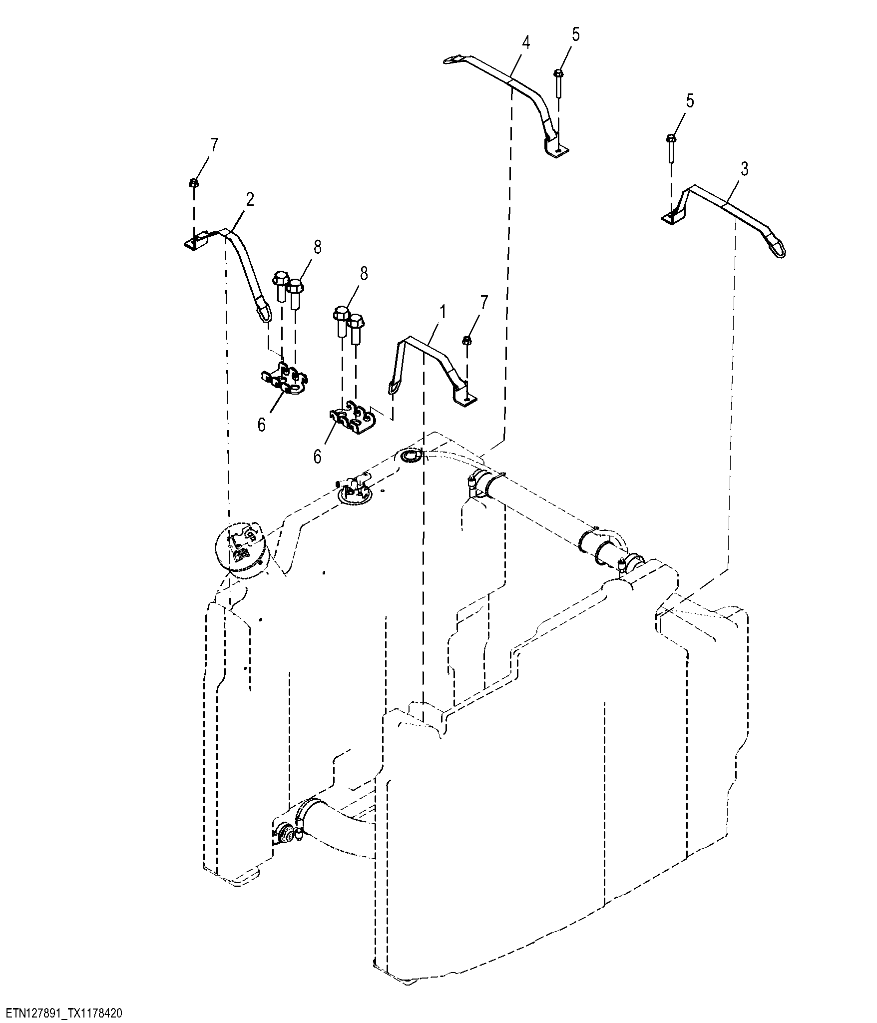Fuel Tank Straps, Single Function Arch Without Winch