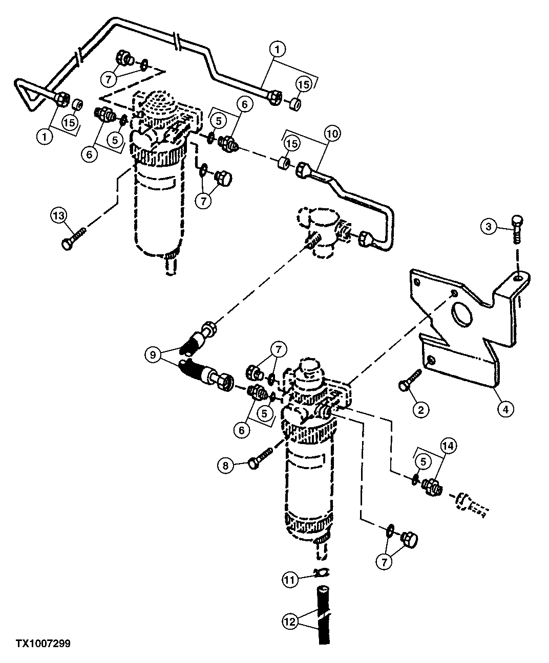 PRIMARY FUEL FILTER LINES AND BRACKET (ENGINE SERIAL NO. -744552) ( - 744552)