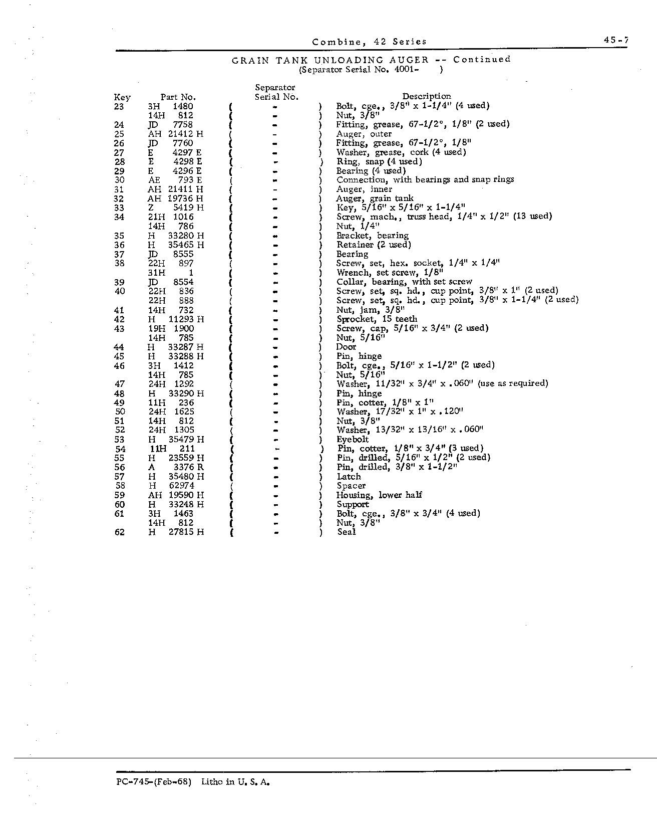 Auger: Grain tank hinged unloading (Continued)