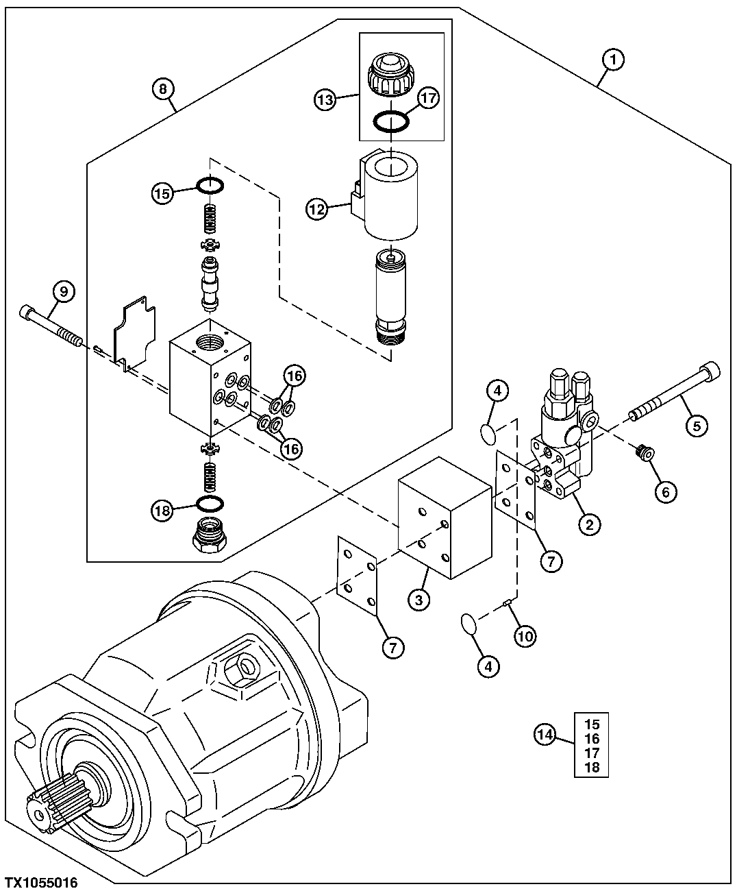 Main Hydraulic Pump, Drive Coupler, and Mounting Flange