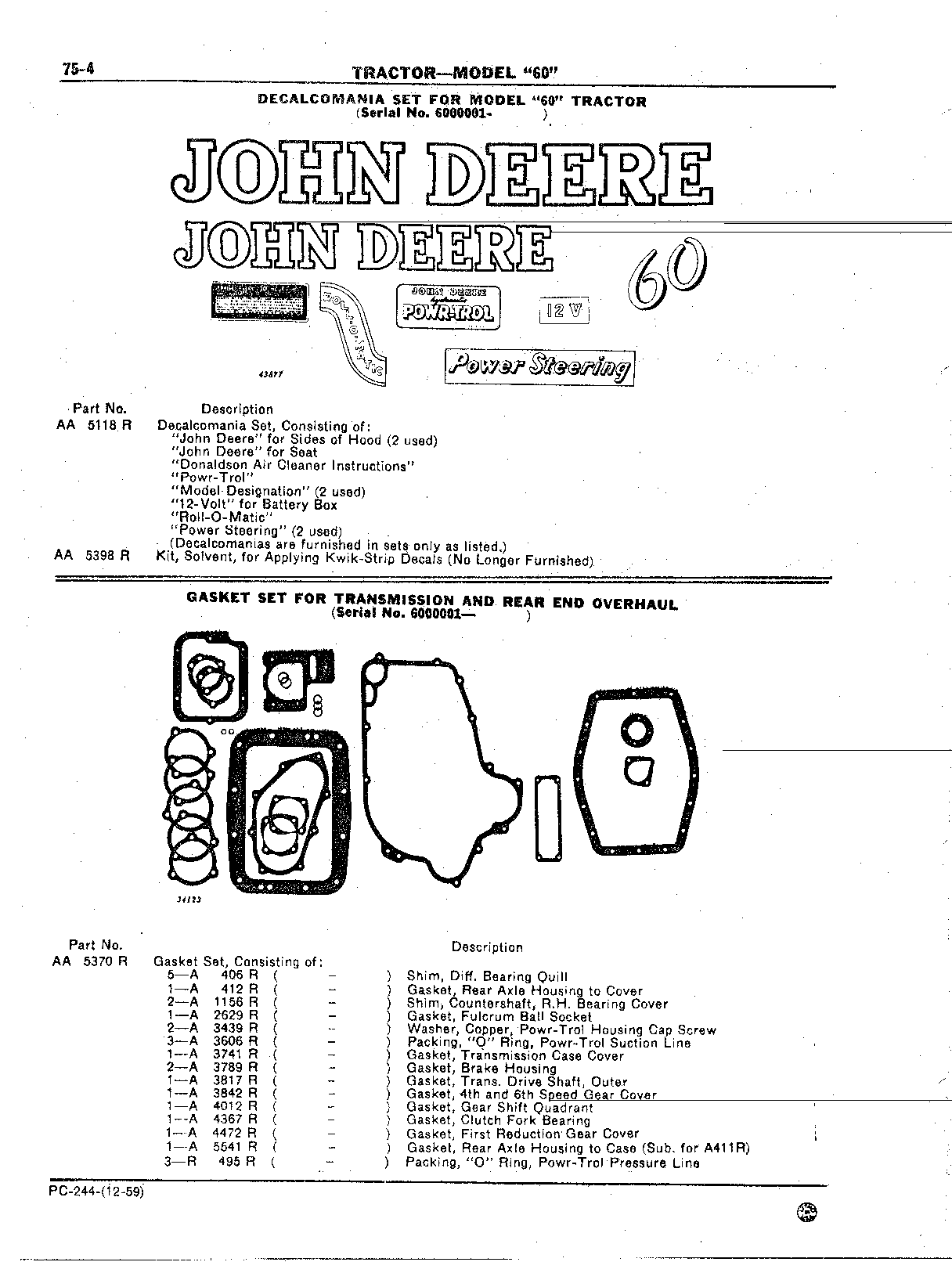 Section 75-Umbrella Holder, Decals, and Gasket Sets (Continued)