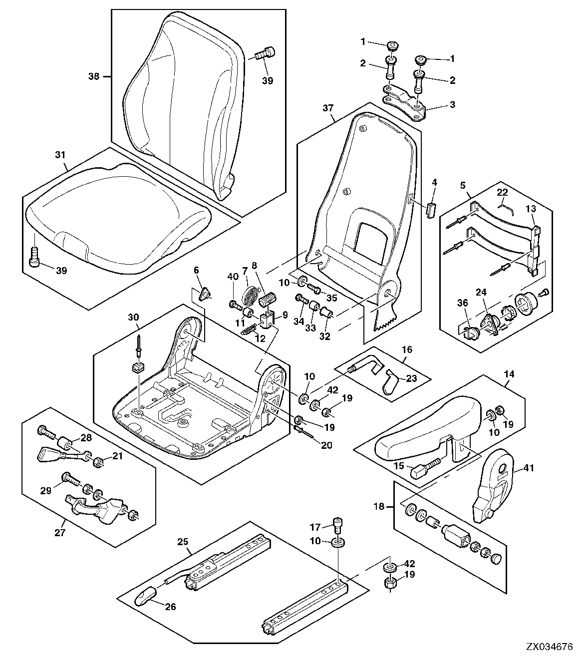 MSG85, MSG95 OPERATOR'S SEAT - UPHOLSTERY, ARMREST, HARDWARE, SEAT BELT